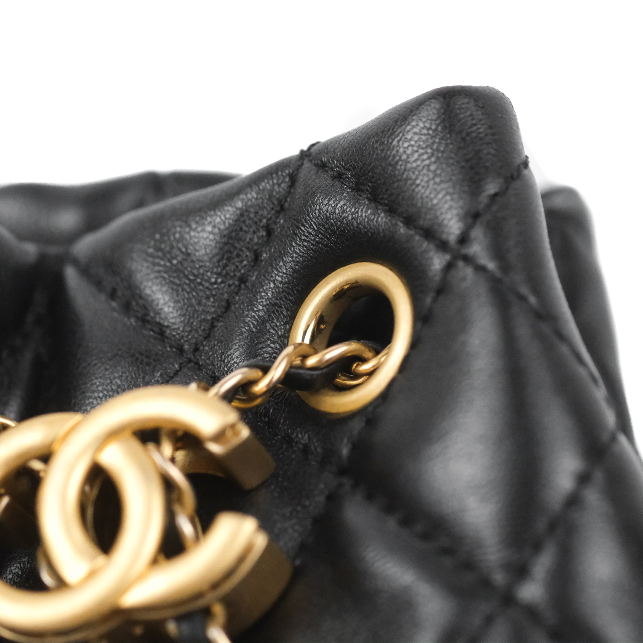 Chanel Pearl Crush Bucket Bag Black Lambskin Aged Gold Hardware 22S – Coco  Approved Studio