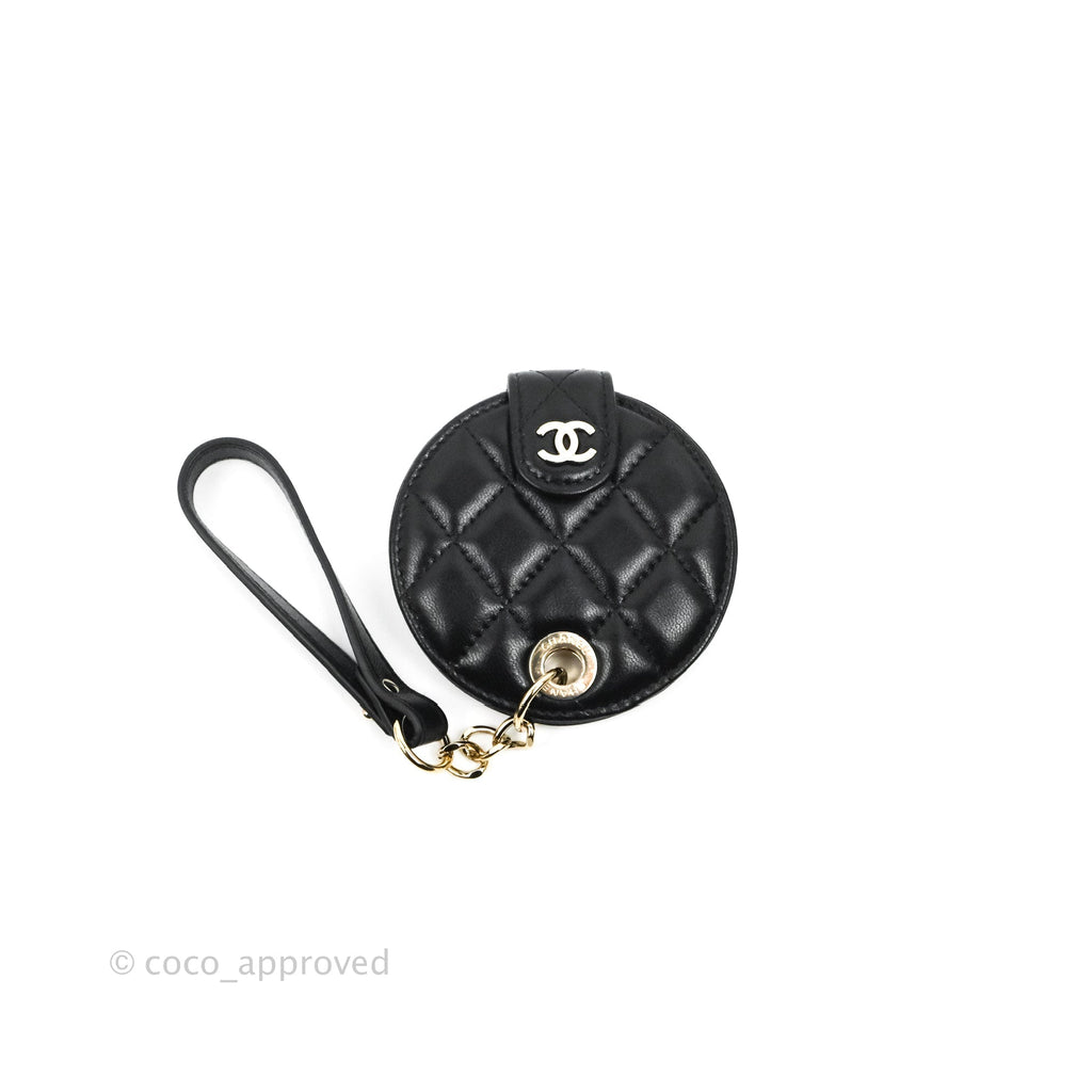 Chanel Lambskin Quilted Round Luggage Tag Black Gold Hardware