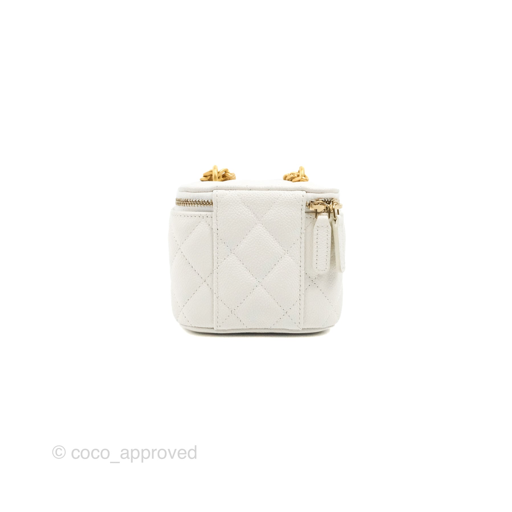 Chanel White Quilted Caviar Small Vanity With Chain Gold Hardware