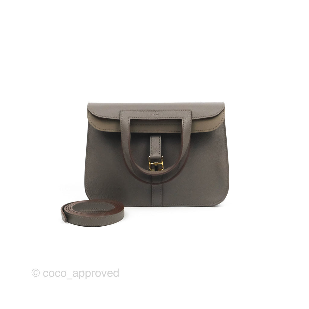 Hermès Halzan 25 Gris Etain Evercolor Gold Hardware