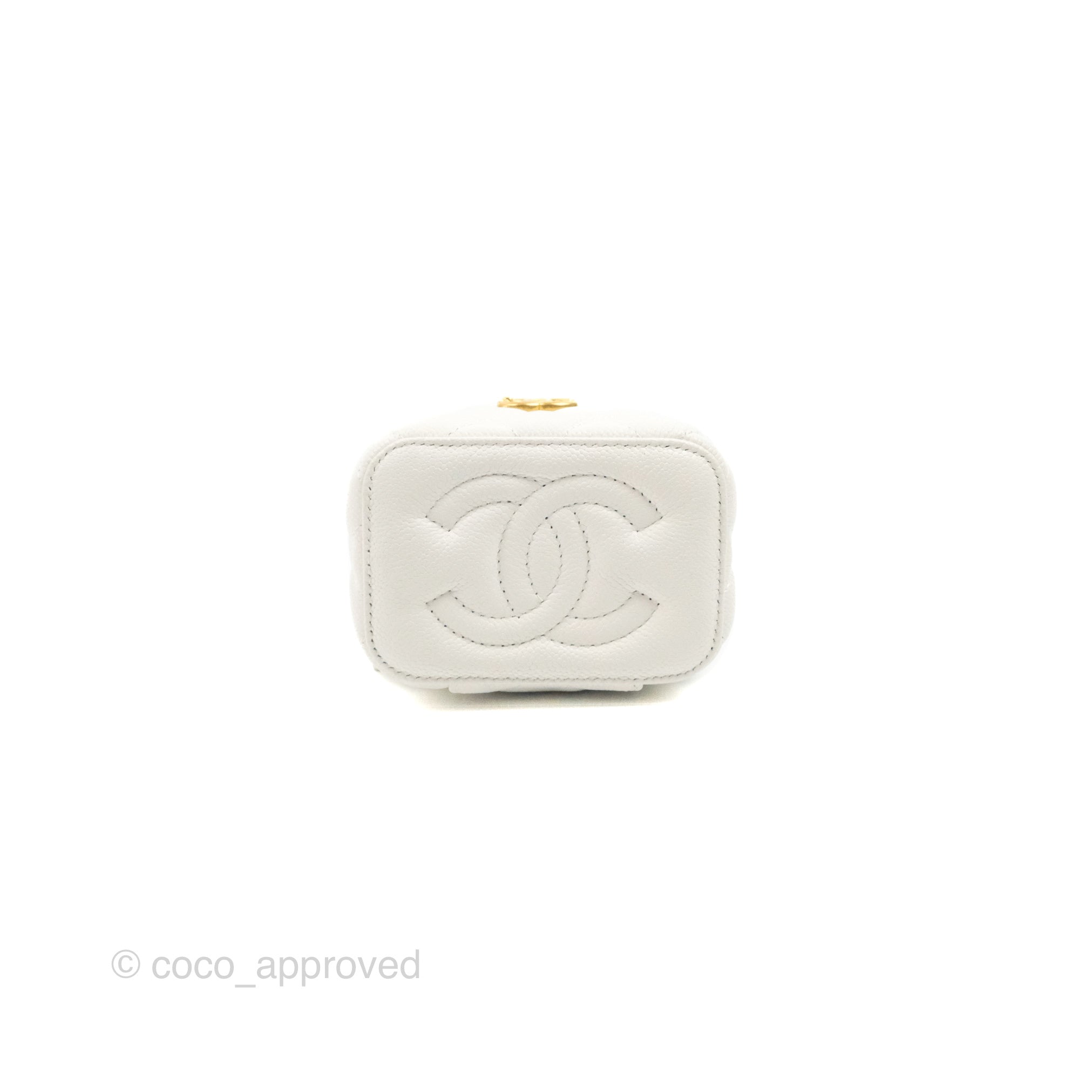 BOSTON Chanel Mini Vanity, White Caviar Leather, Aged Gold