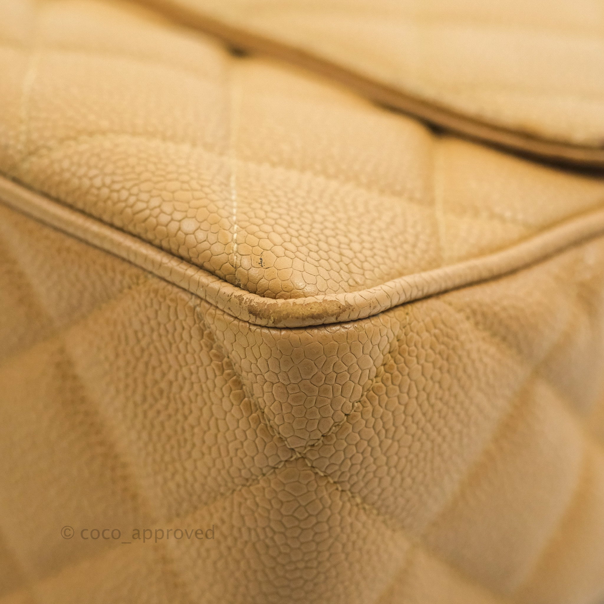 Chanel Vintage Beige Lambskin Jumbo 24k CC Square Flap Bag