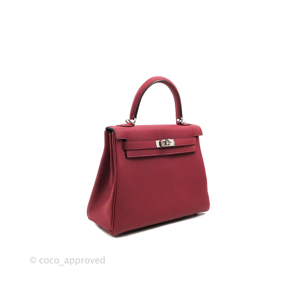 Hermes Kelly Retourne 25 Togo Rouge Grenat Palladium Hardware