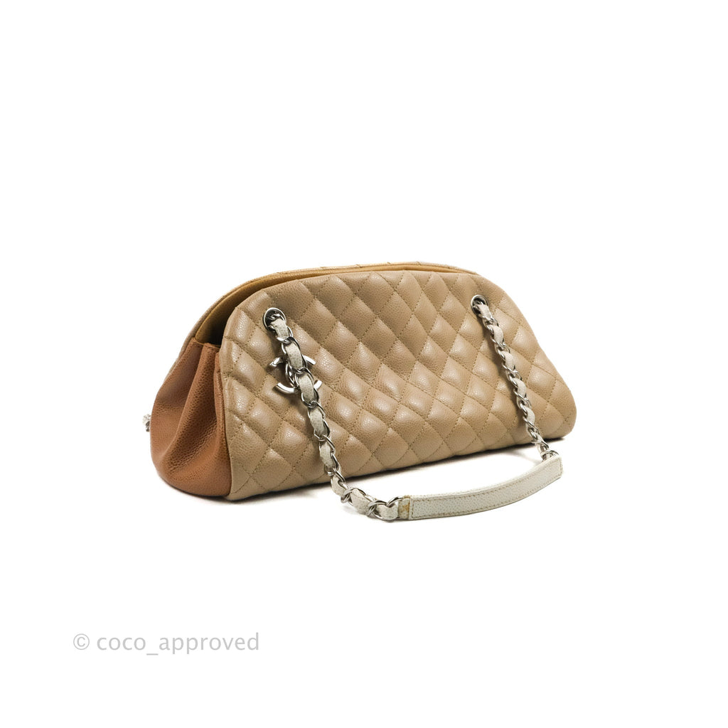 Chanel Medium Mademoiselle Bowling Beige/Brown Caviar Silver Hardware