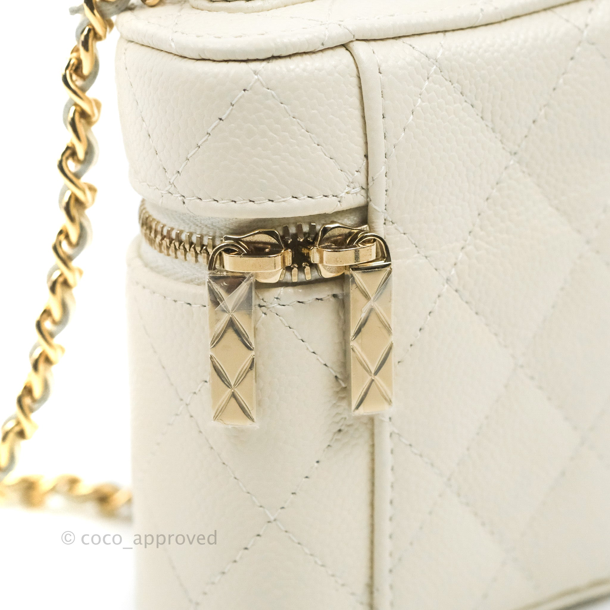 Chanel Quilted Small Handle With Care Vanity Case With Chain Ivory Cav – Coco  Approved Studio