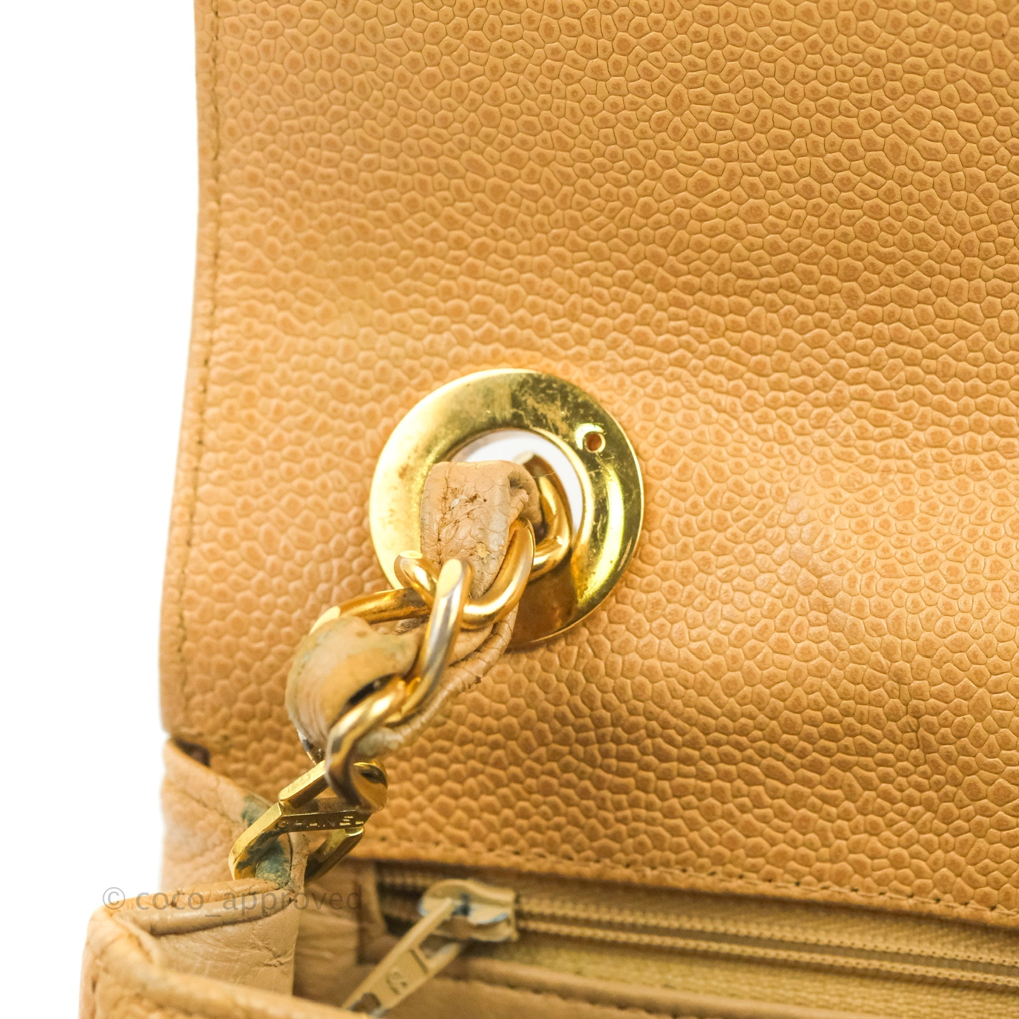 Vintage Chanel CC Chain Shopping Tote Bag White Caviar Gold Hardware