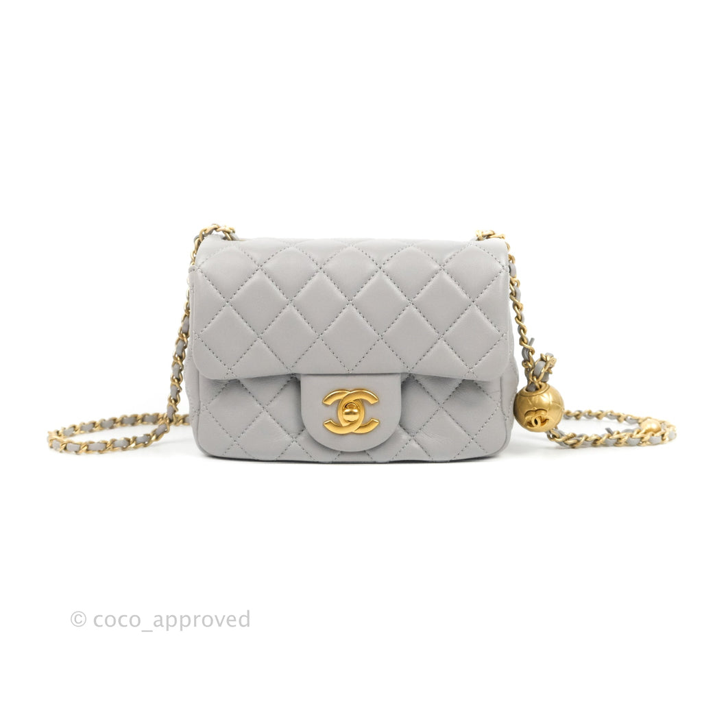 Chanel Mini Square Pearl Crush Quilted Grey Lambskin Aged Gold Hardware