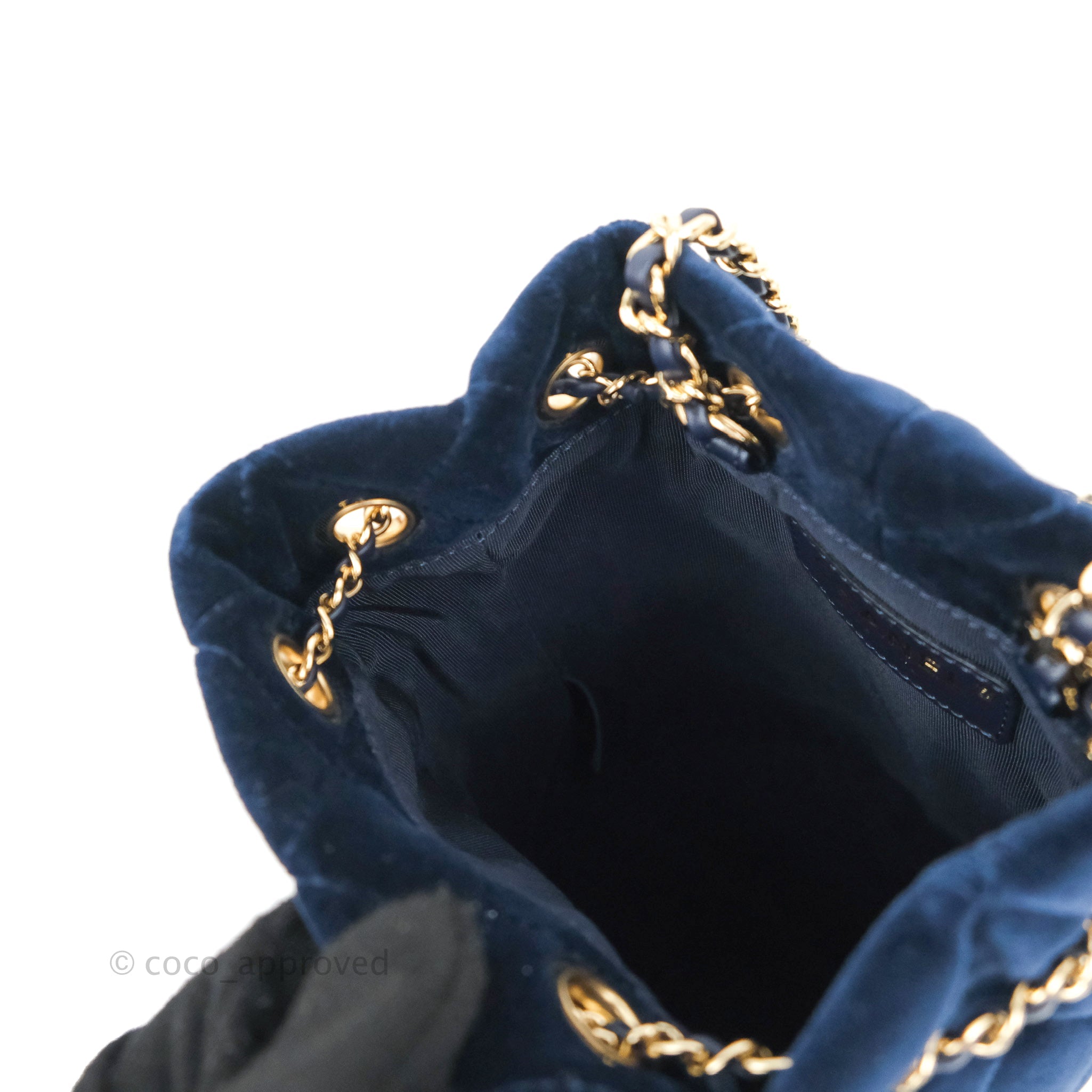 CHANEL Dark Blue Quilted Denim Urban Spirit Drawstring Bag with Gold  Hardware