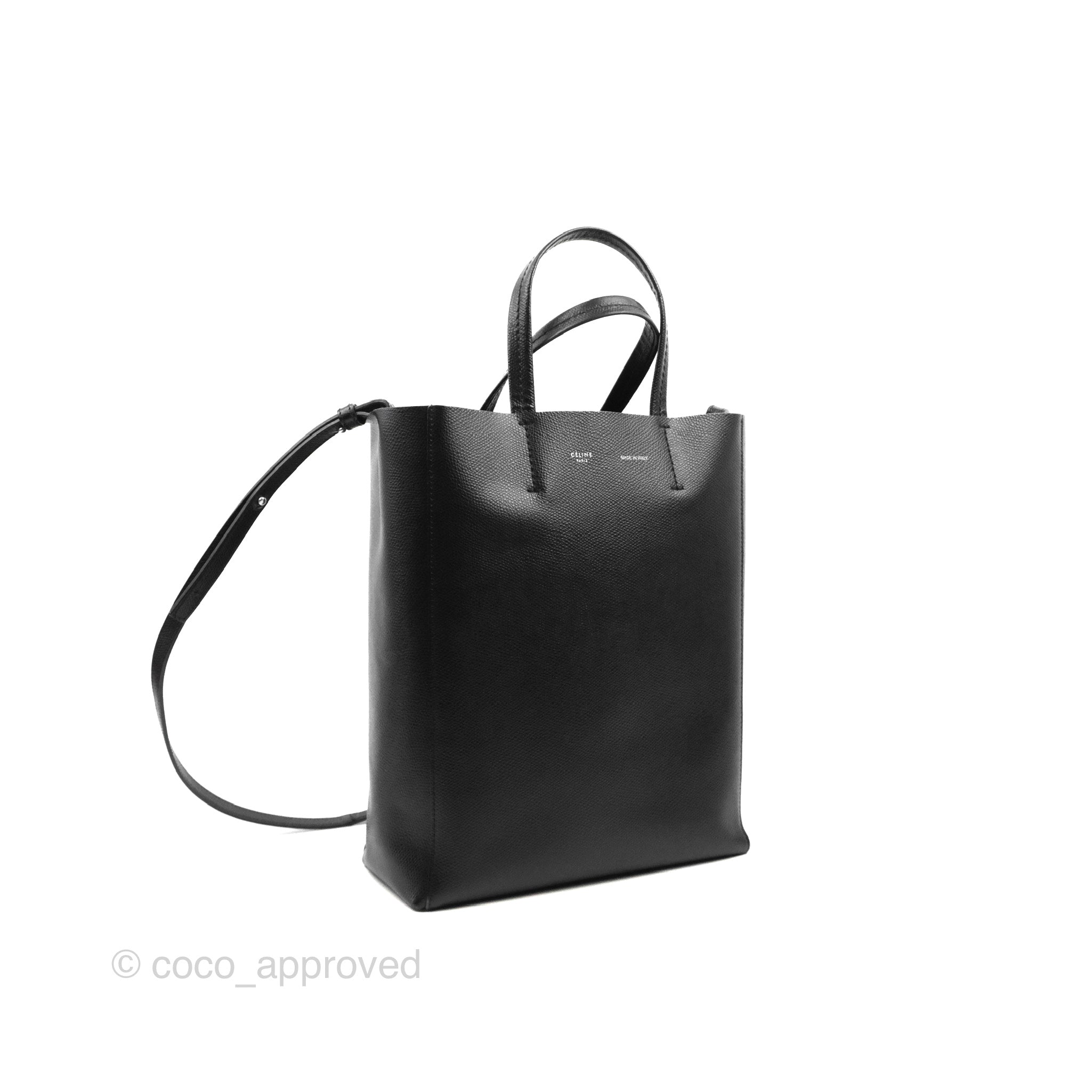 Celine Small Vertical Cabas Tote Black Grained Calfskin Silver
