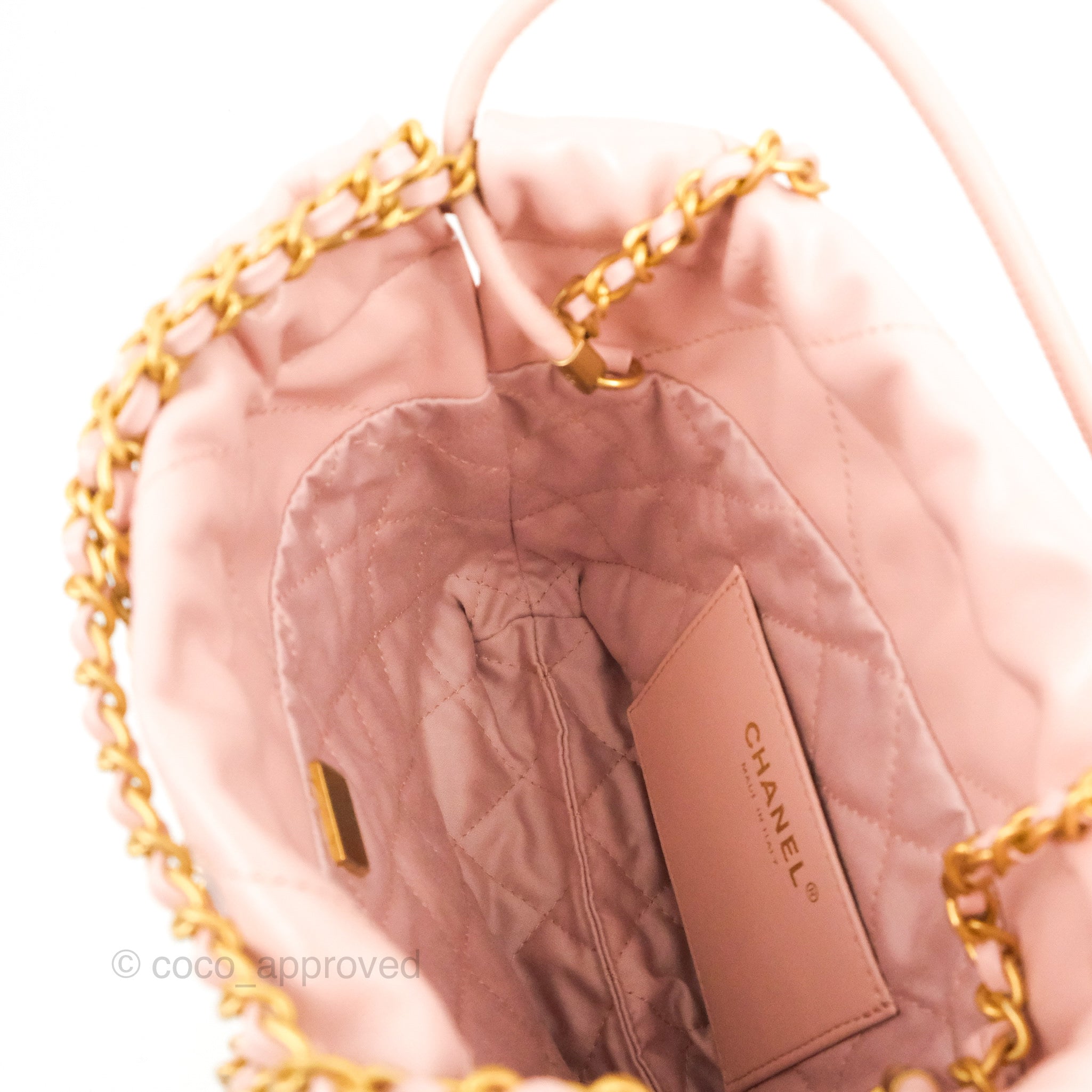 Chanel 22 Mini Bag Pink Shiny Crumpled Calfskin – Coco Approved