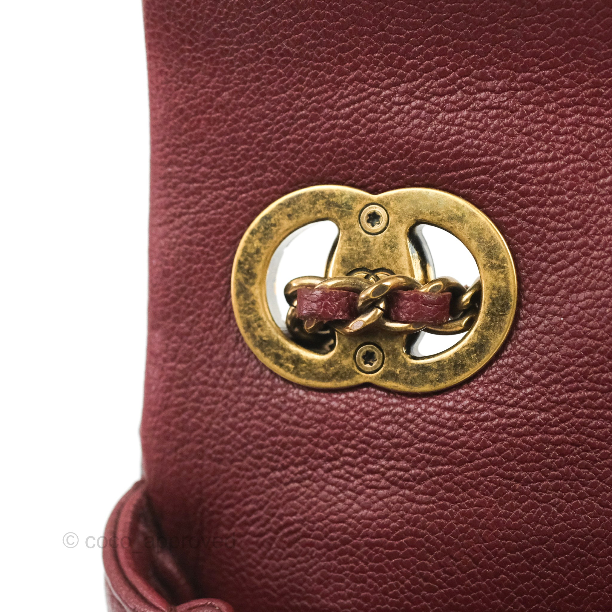 Chanel Quilted CC Eyelet Flap Burgundy Patent Goatskin Antique Gold Ha – Coco  Approved Studio