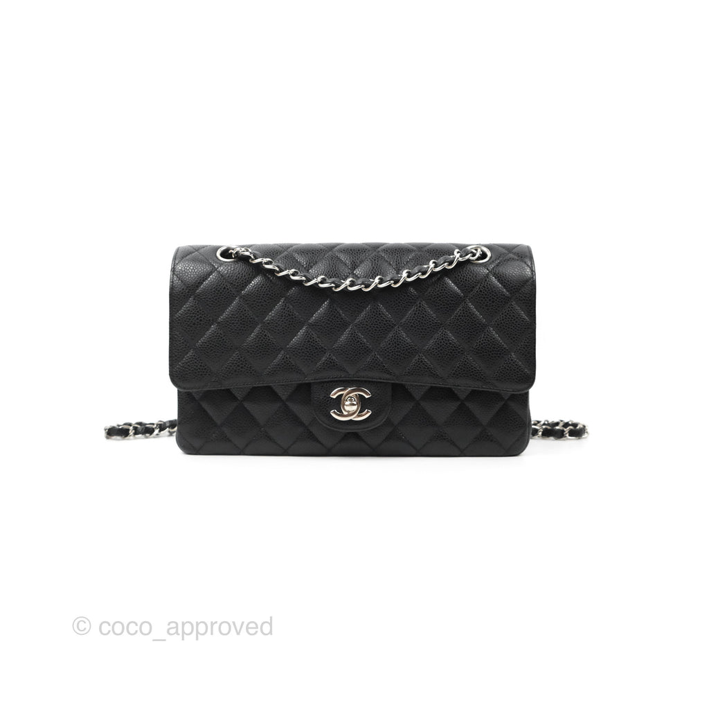 Chanel Classic M/L Medium Flap Quilted Black Caviar Silver Hardware