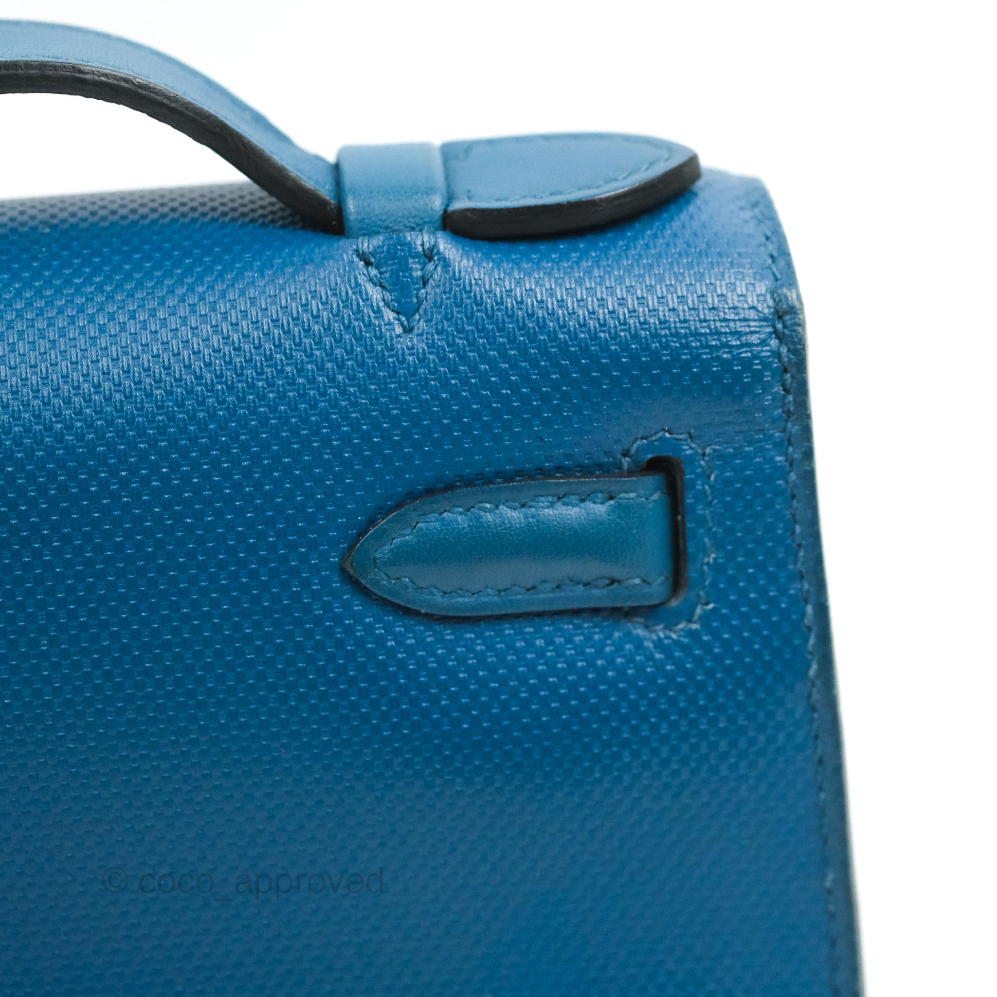Hermès Kelly Pochette Clutch Blue Izmir Swift/Cigar Palladium Hardware –  Coco Approved Studio