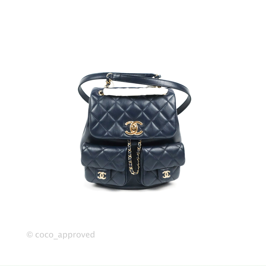 Chanel Duma Backpack Medium Navy Calfskin Gold Hardware 23P