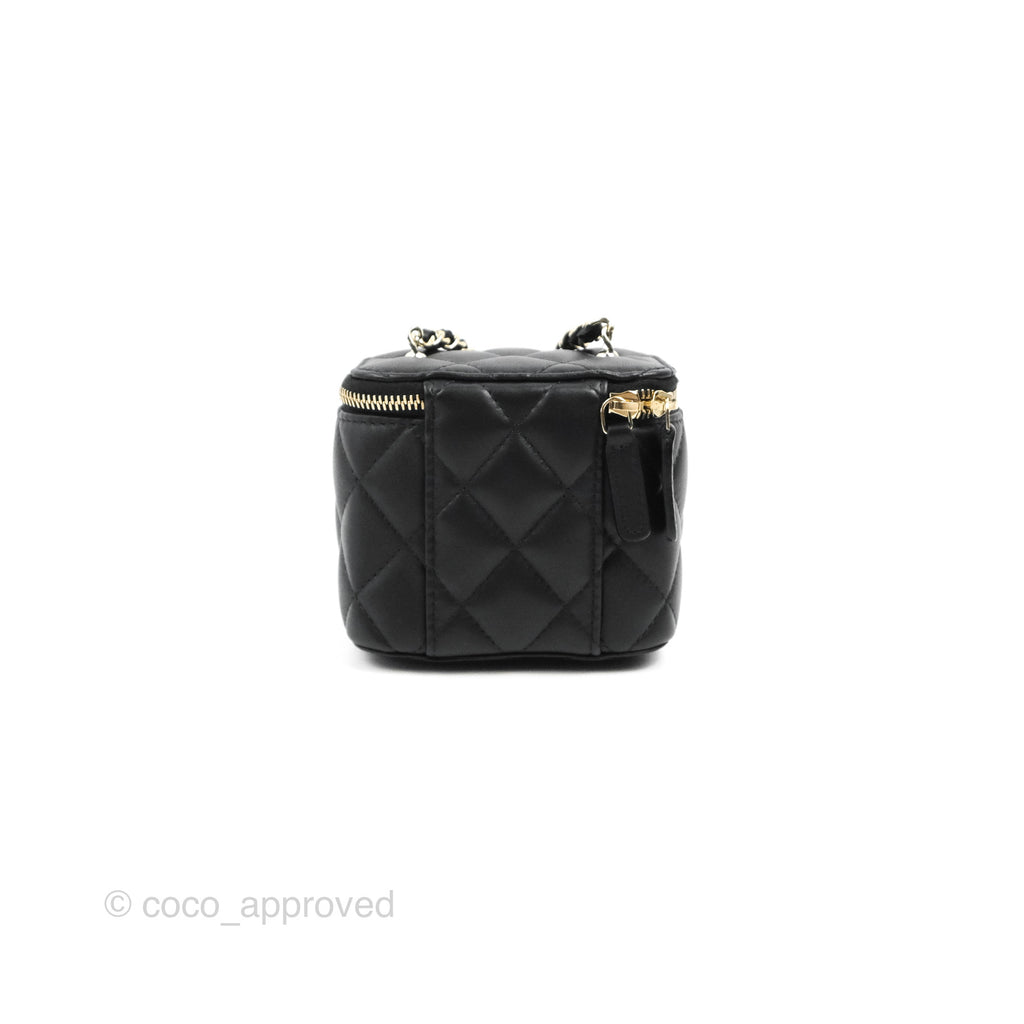 Chanel Mini Pearl Crush Vanity With Chain Black Lambskin Gold Hardware