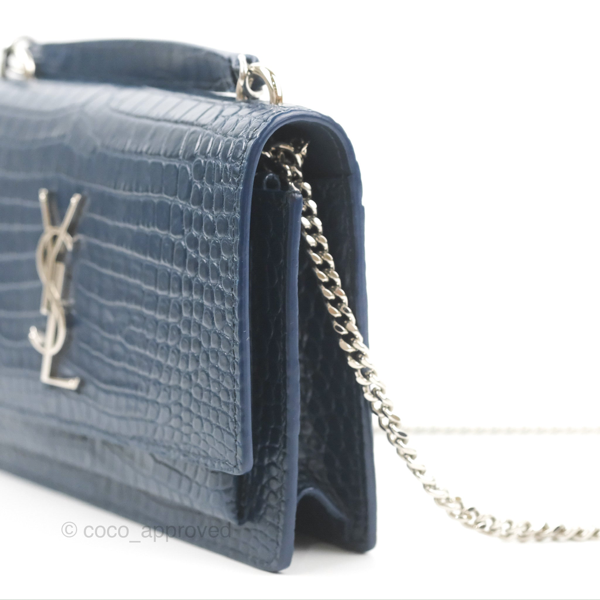 SUNSET Chain Wallet in crocodile-embossed shiny leather