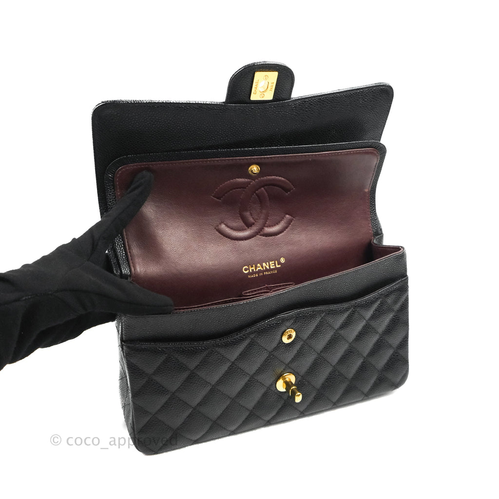 Chanel Classic M/L Medium Flap Quilted Black Caviar Gold Hardware