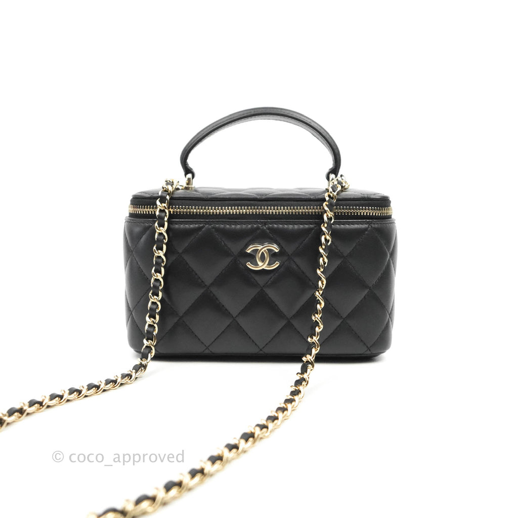 Chanel Vanity Rectangular Top Handle Black Lambskin Gold Hardware