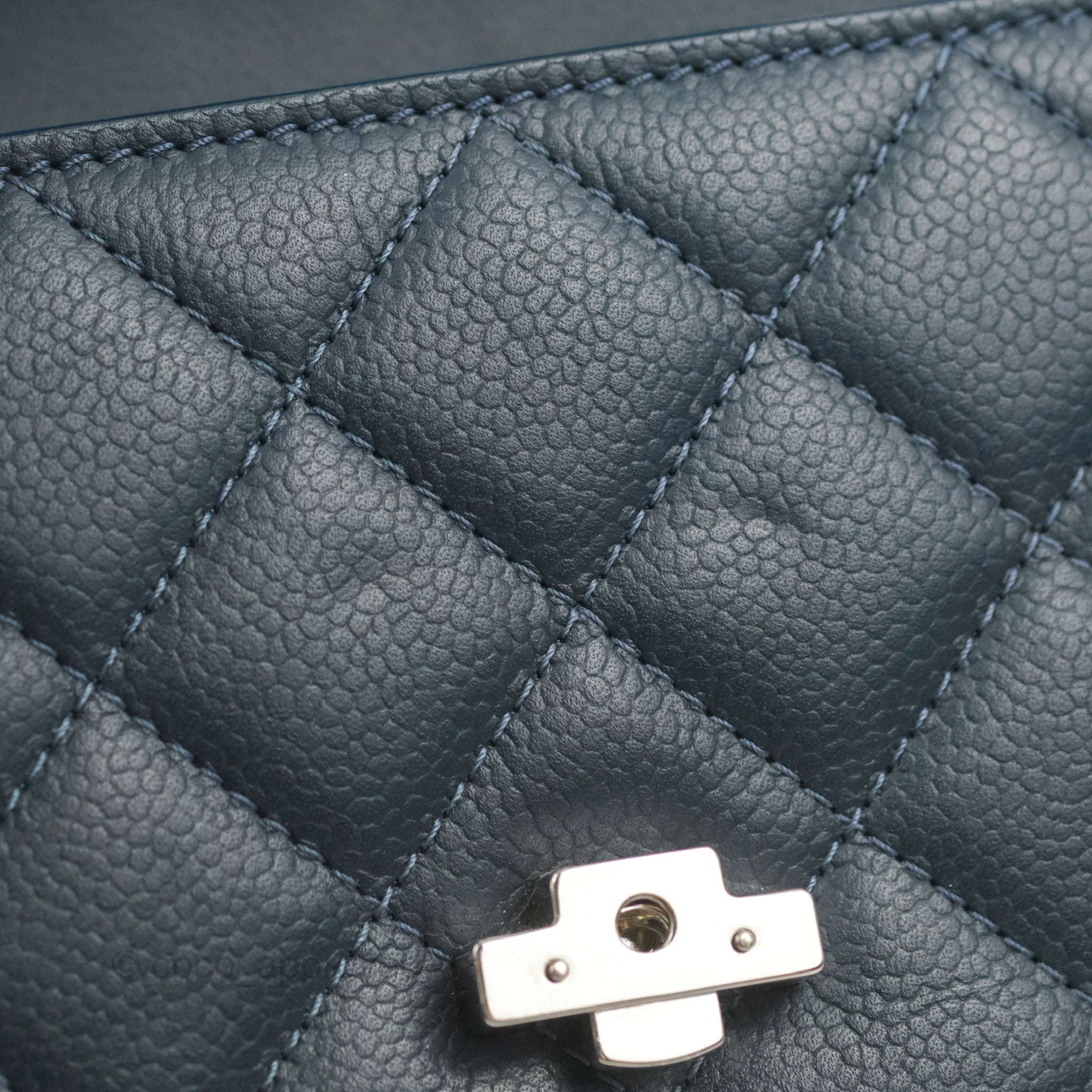 CHANEL Grained Calfskin Quilted Large CC Box Flap Blue 437013