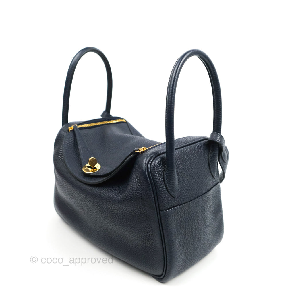 Hermès Lindy 26 Taurillion Clemence Bleu Nuit Gold Hardware