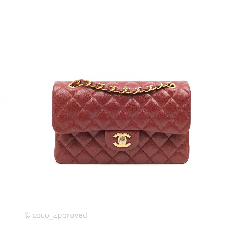 Chanel Small Classic Quilted Flap Iridescent Burgundy Caviar Aged Gold Hardware