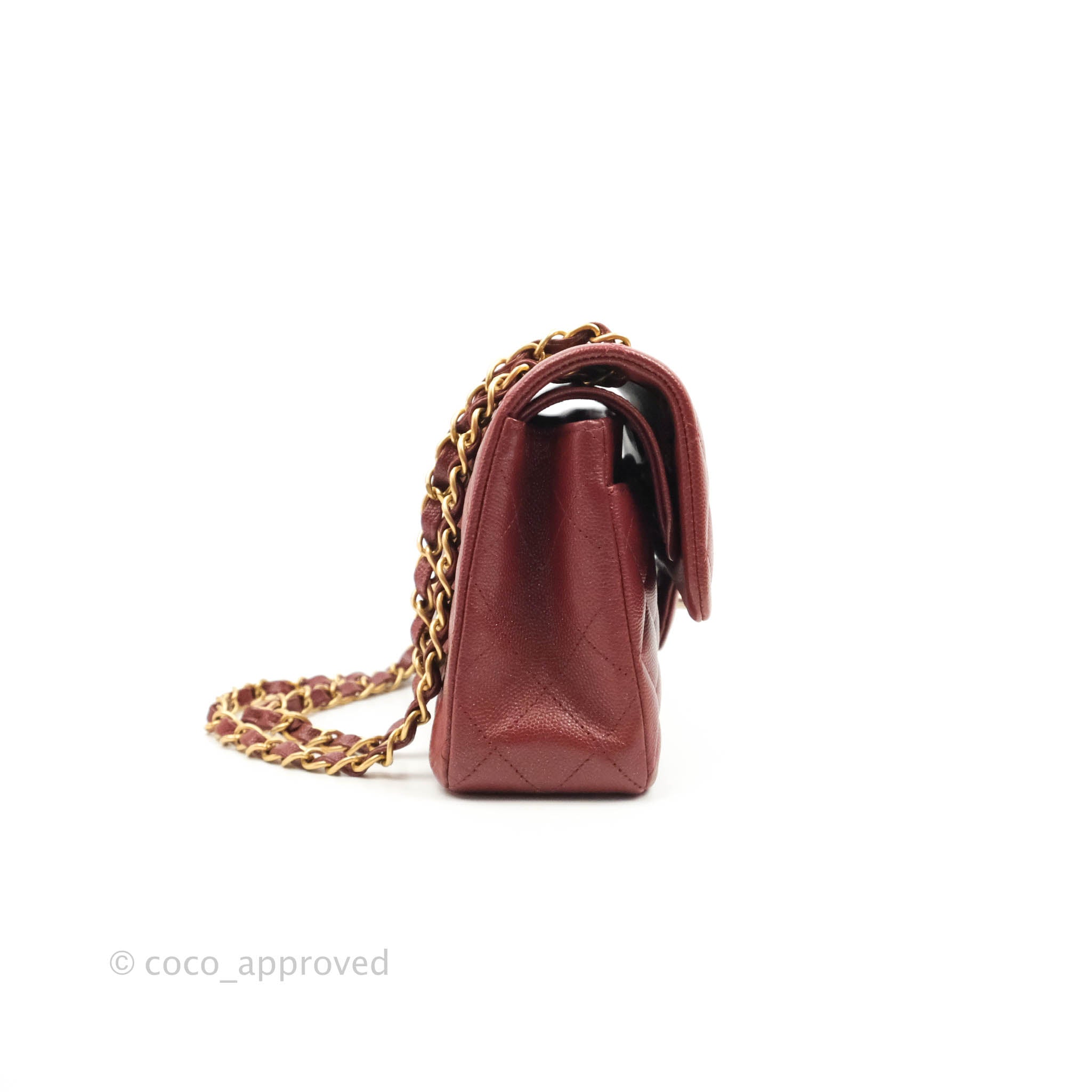 Chanel Small Classic Quilted Flap Iridescent Burgundy Caviar Aged