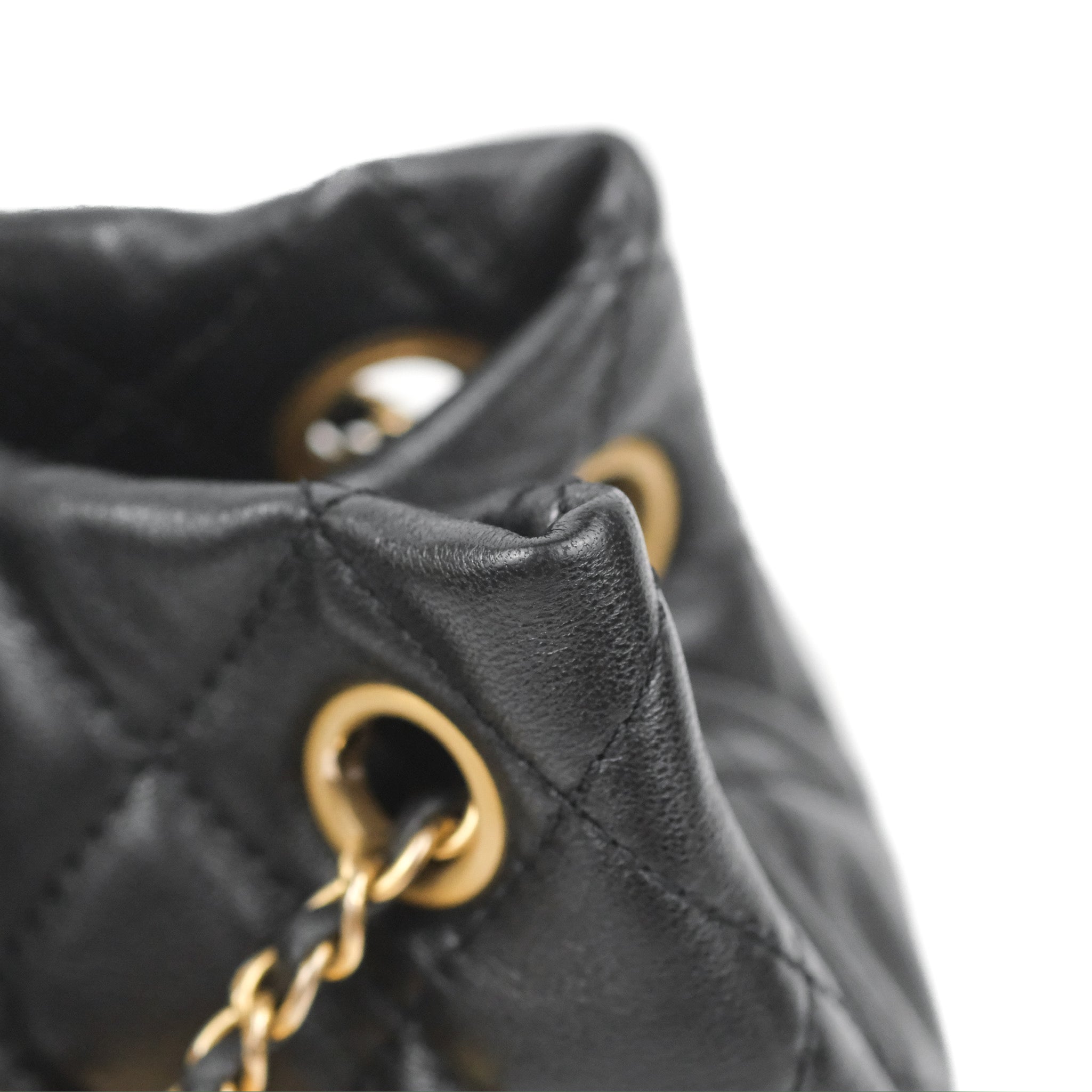 Chanel Pearl Crush Bucket Bag Black Lambskin Aged Gold Hardware