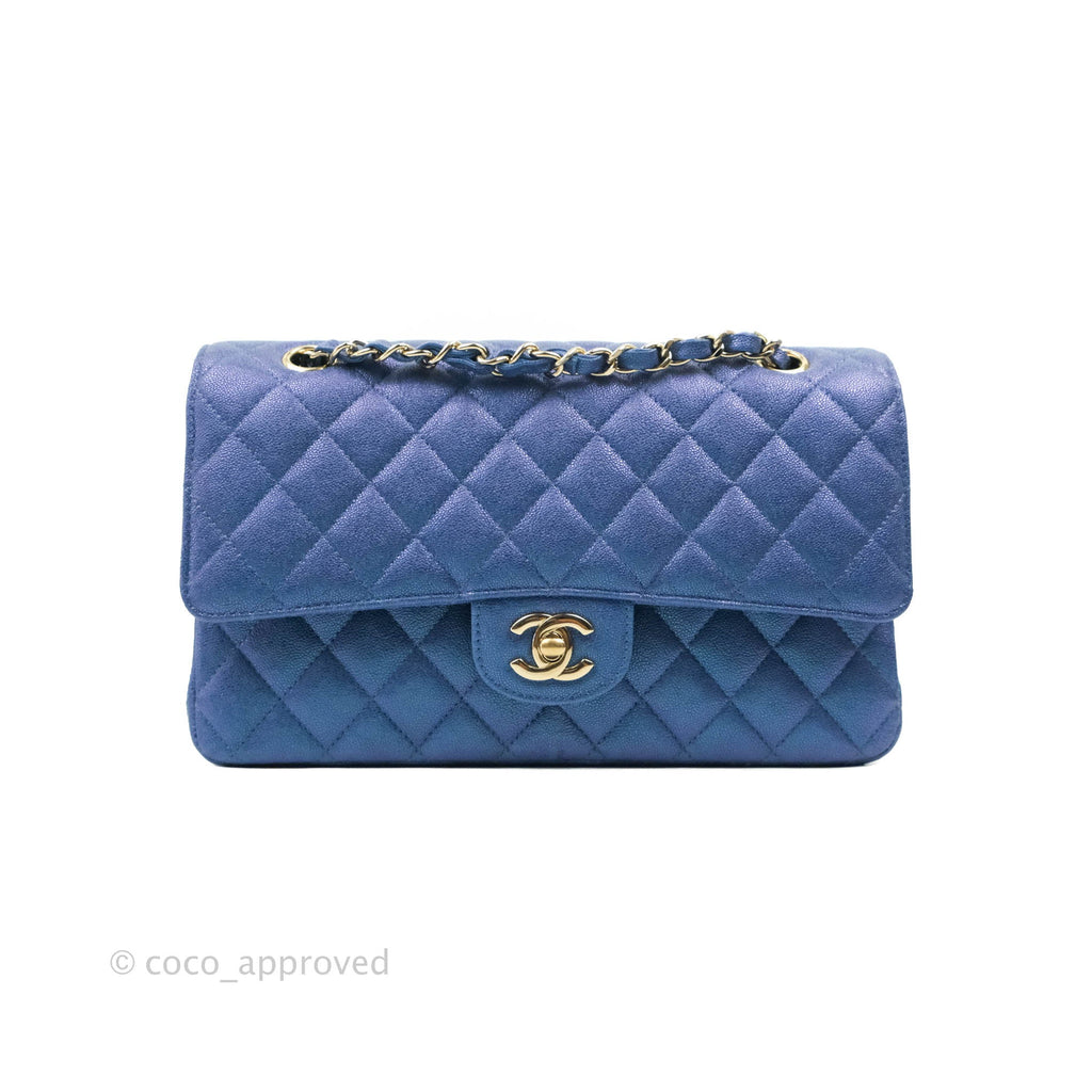 Chanel Classic Medium Flap Quilted Iridescent Blue Caviar Gold