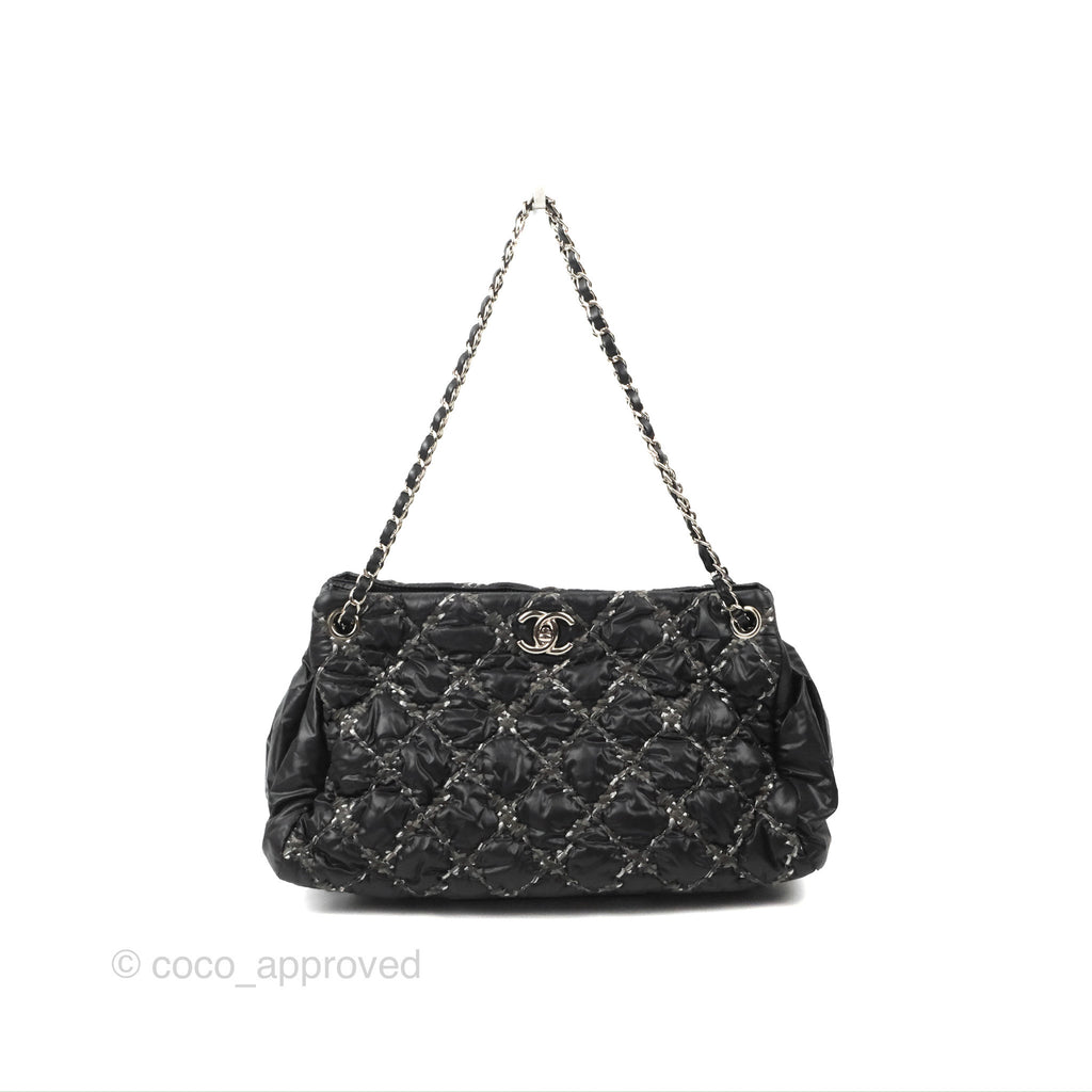 Chanel Large Tweed on Stitch Tote Quilted Nylon Black