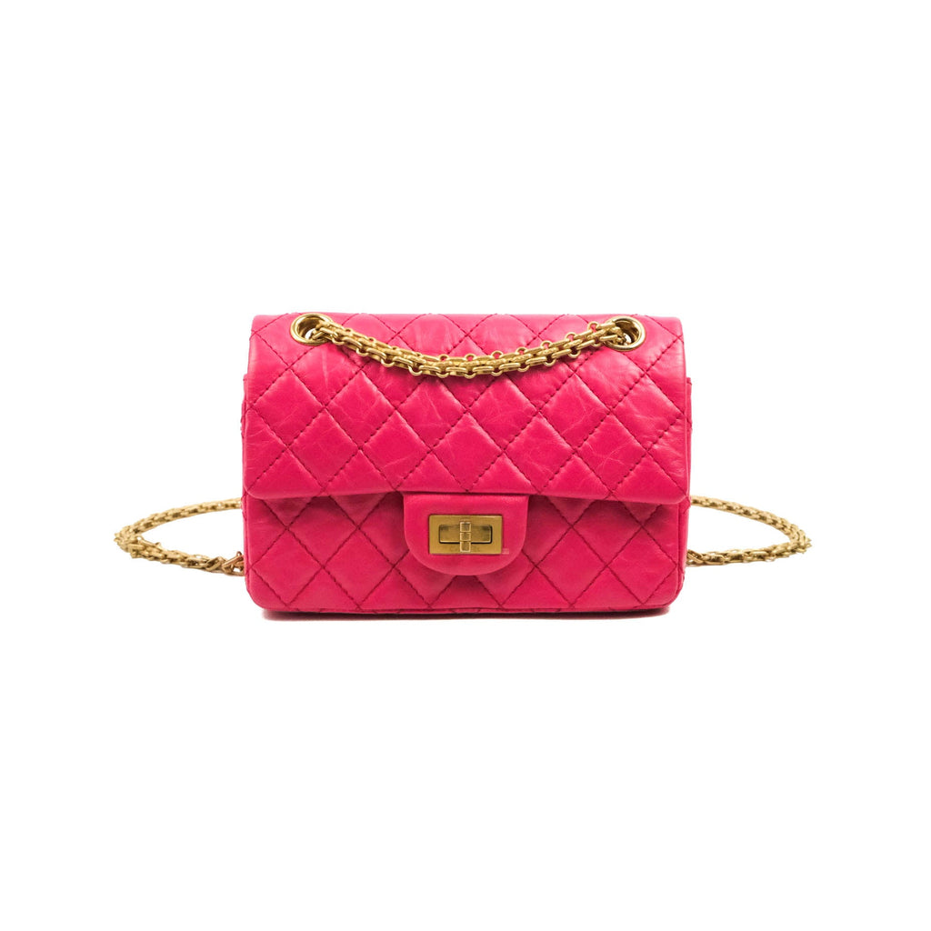 Chanel Mini Reissue 224 Dark Pink Aged Calfskin Aged Gold Hardware