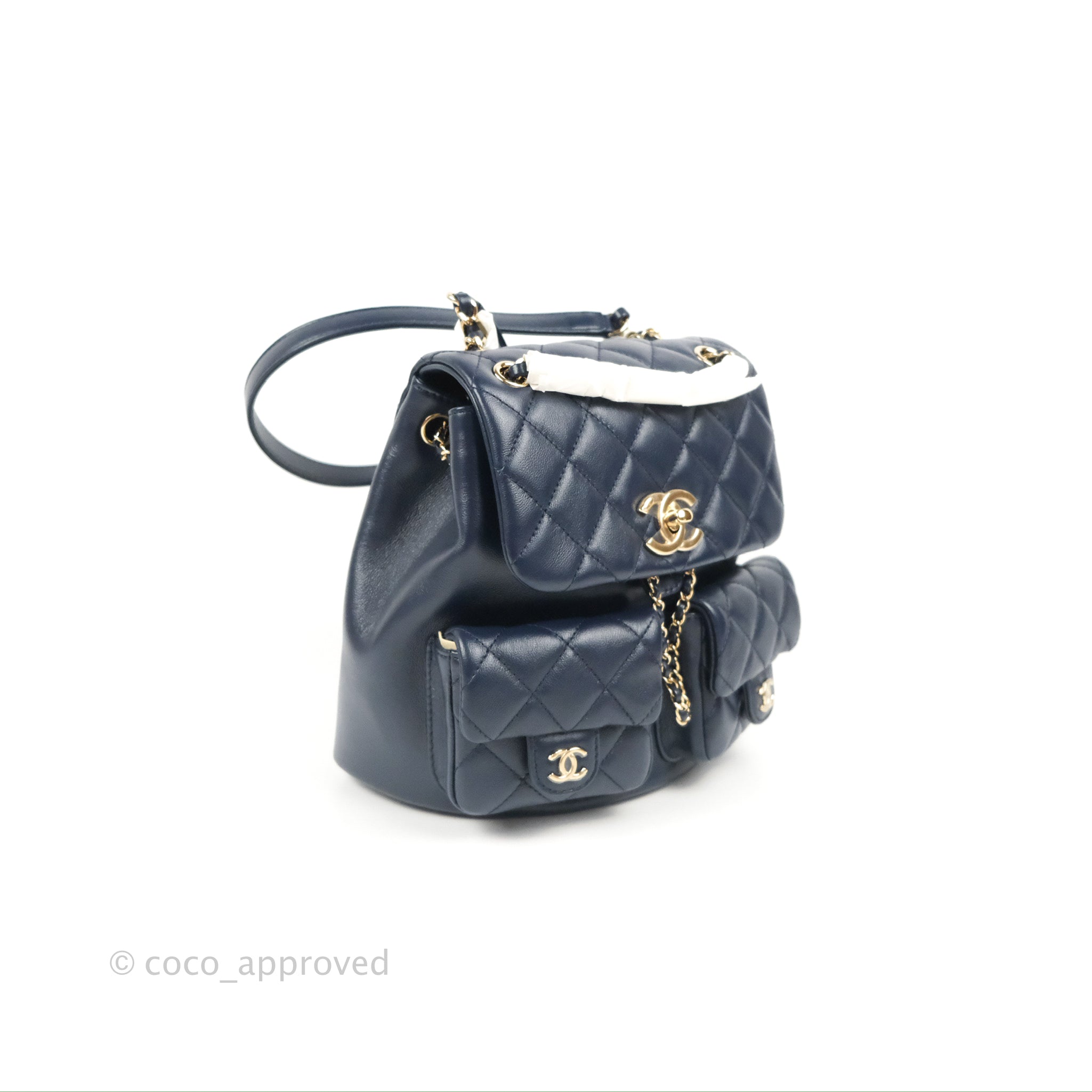 Chanel Duma Backpack Medium Navy Calfskin Gold Hardware 23P – Coco Approved  Studio