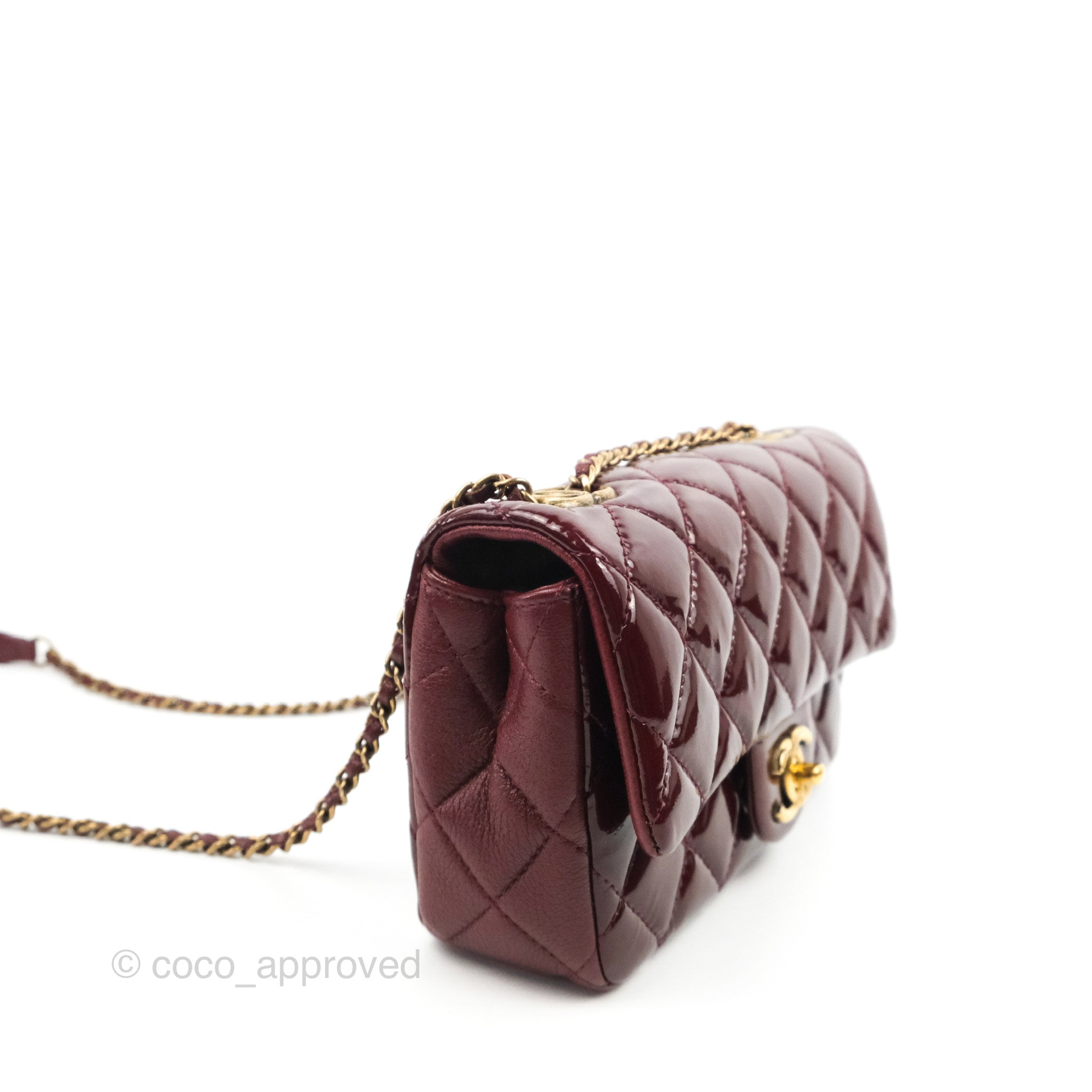 Chanel Quilted CC Eyelet Flap Burgundy Patent Goatskin Antique