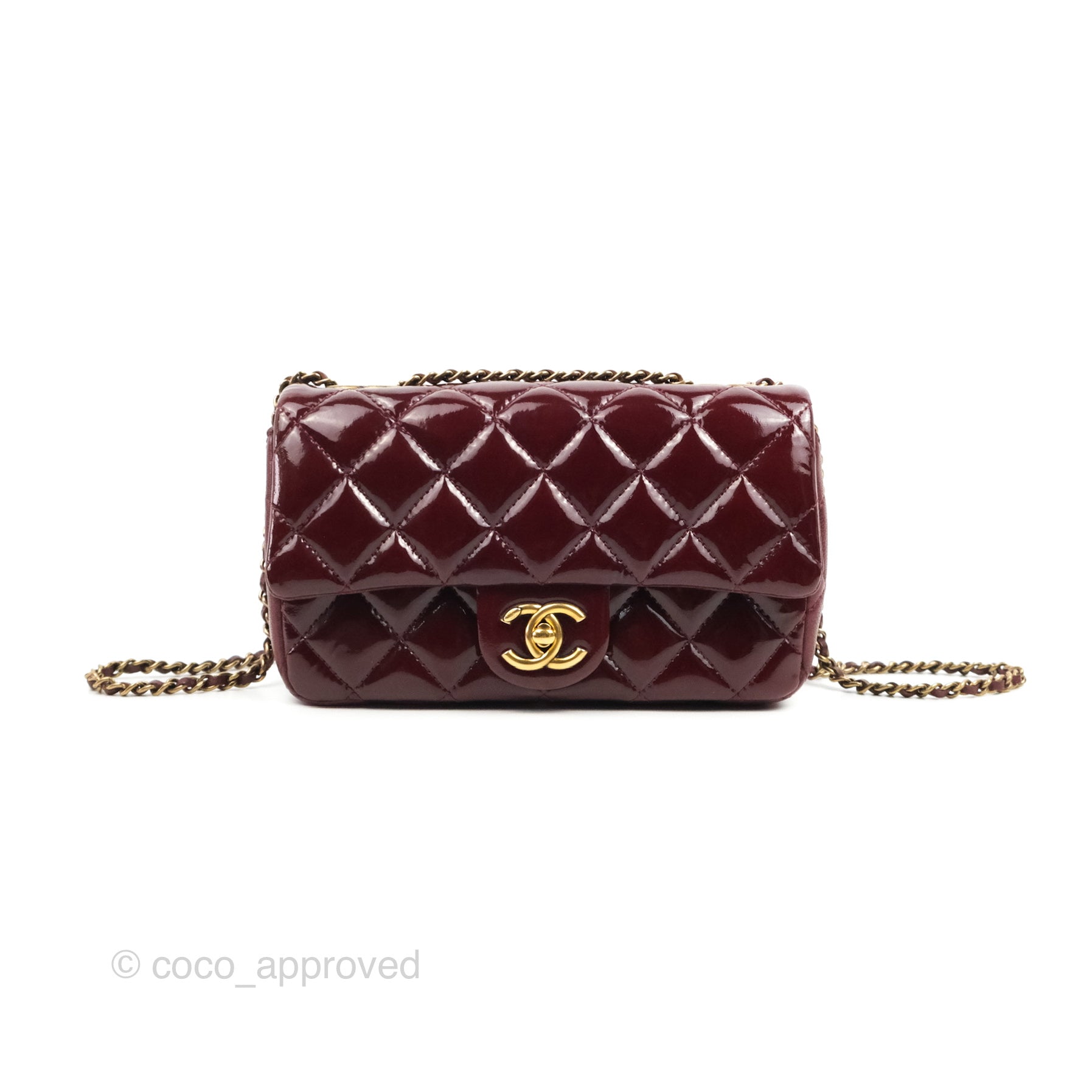 Chanel Quilted CC Eyelet Flap Burgundy Patent Goatskin Antique Gold Hardware