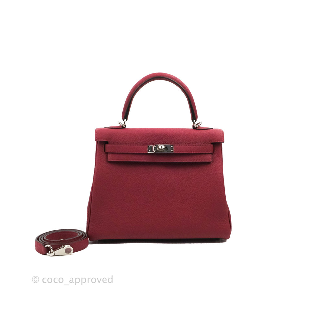 DM/email us to purchase - Hermes Kelly Retourne 25 Togo Rouge Grenat Palladium Hardware