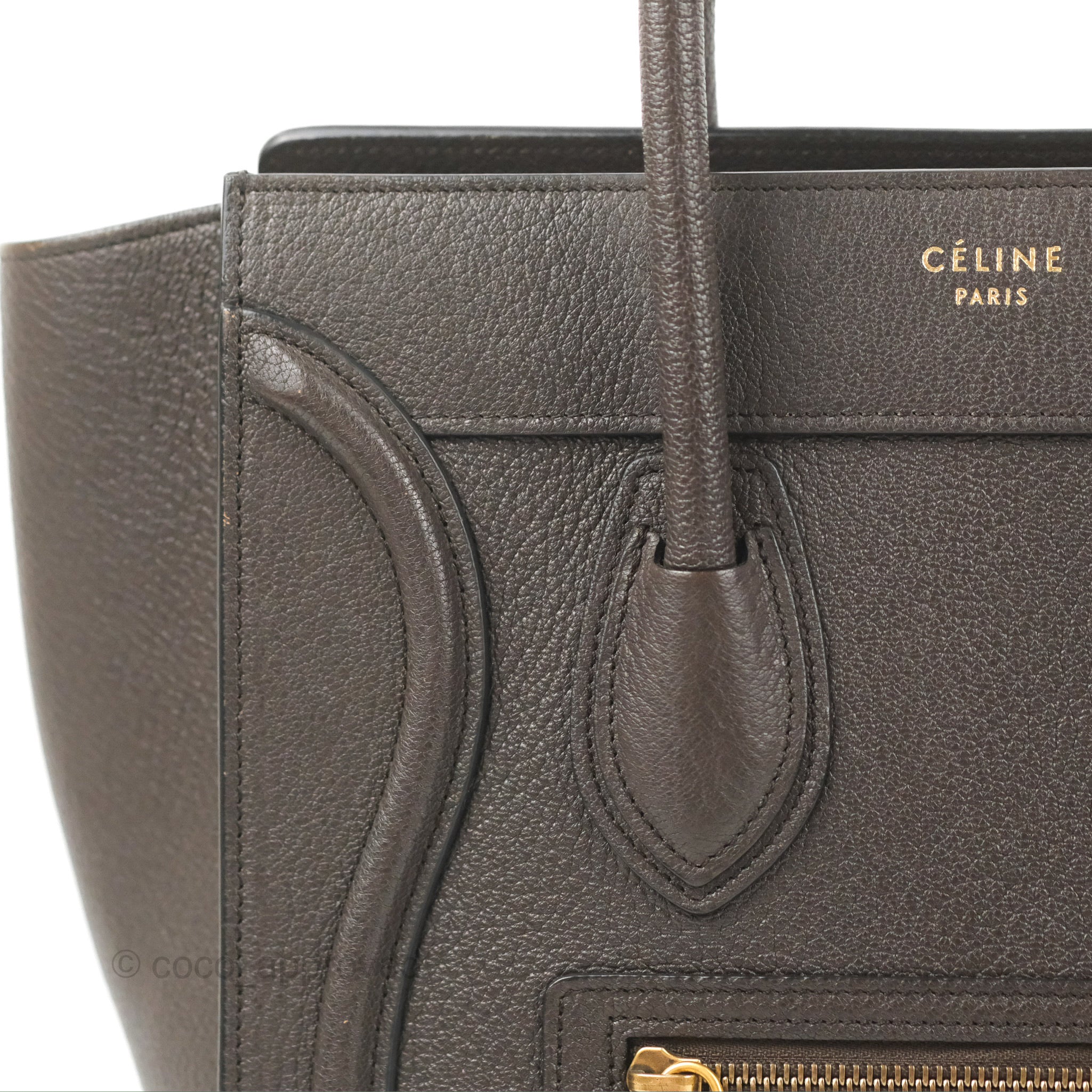 Celine Micro Luggage Handbag Dark Brown Grained Calfskin – Coco Approved  Studio
