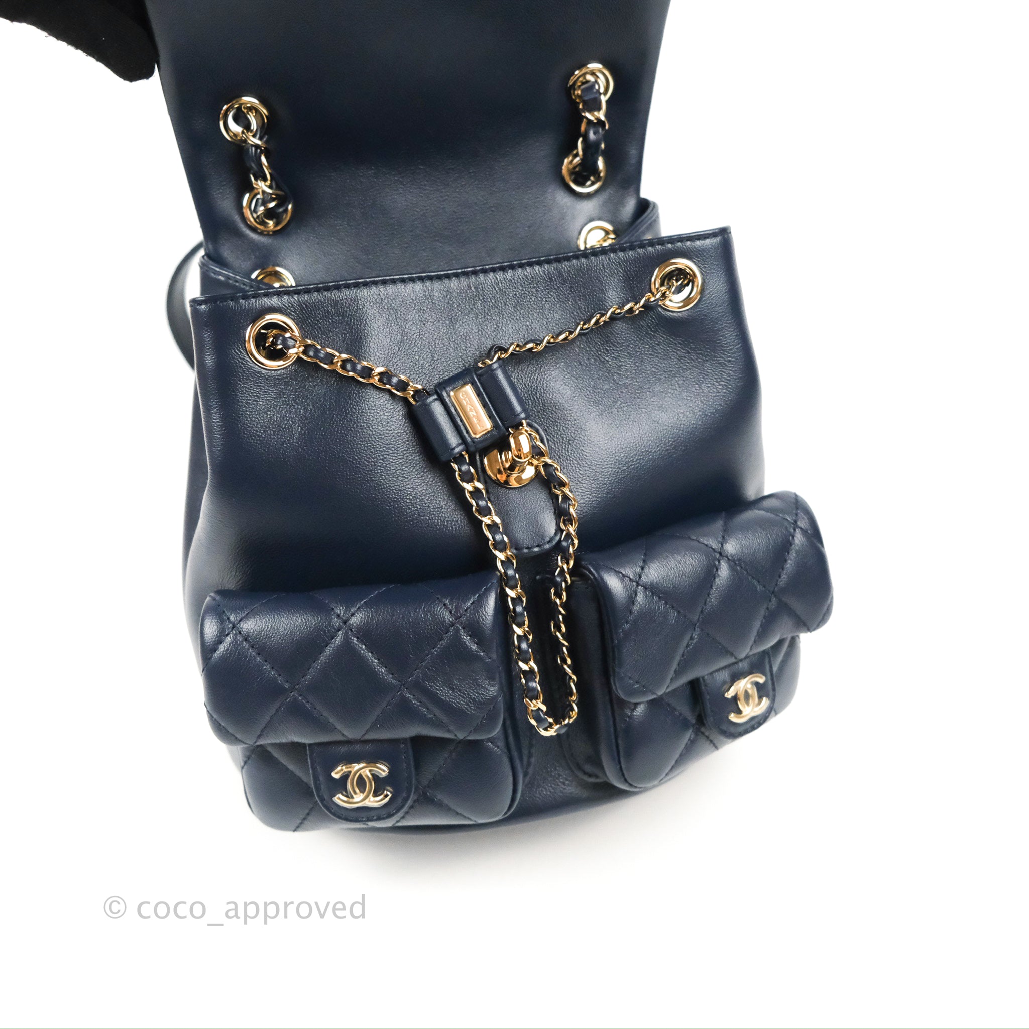 Chanel Duma Backpack Medium Navy Calfskin Gold Hardware 23P – Coco