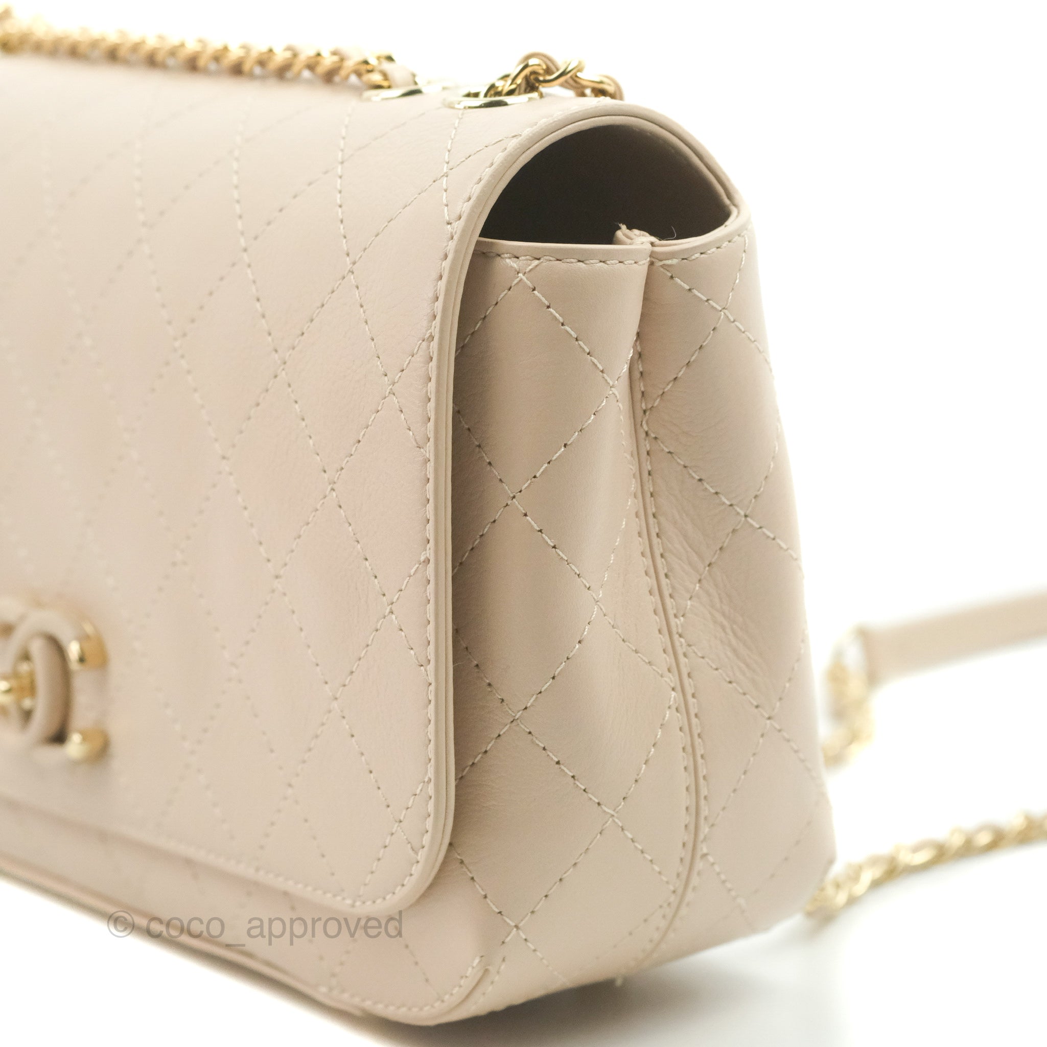 Chanel Flat Quilted Flap Bag Light Beige Calfskin Gold Hardware – Coco  Approved Studio