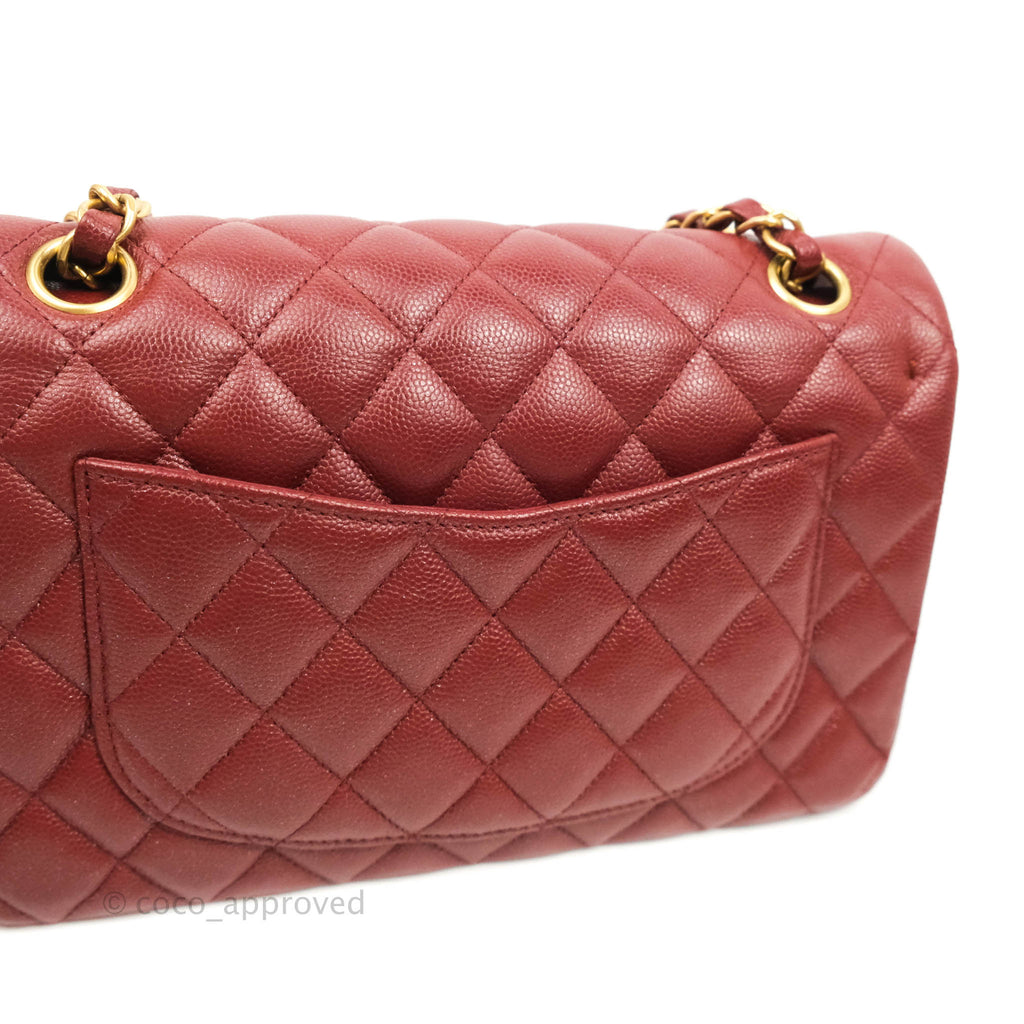 Chanel Small Classic Quilted Flap Iridescent Burgundy Caviar Aged Gold Hardware