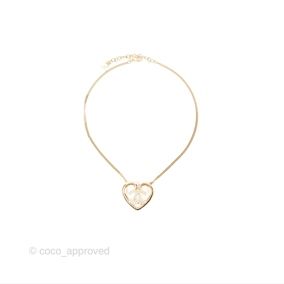 Chanel Heart CC Crystal Necklace Gold Tone 23C