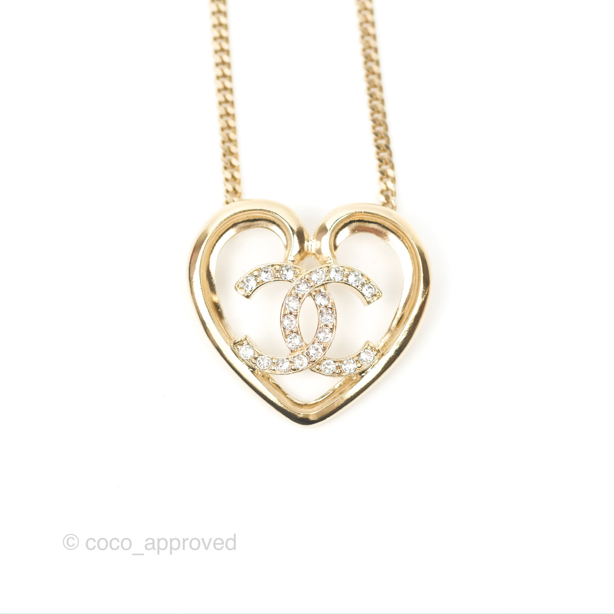 Chanel Heart CC Crystal Necklace Gold Tone 23C - Coco Approved
