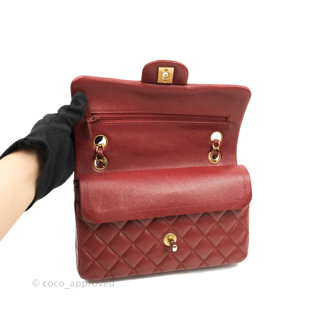 Chanel Small Classic Quilted Flap Iridescent Burgundy Caviar Aged Gold Hardware