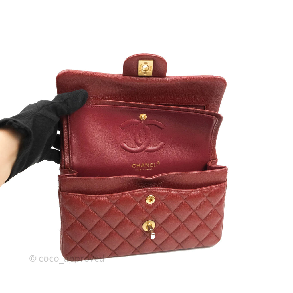 Chanel Small Classic Quilted Flap Iridescent Burgundy Caviar Aged Gold Hardware