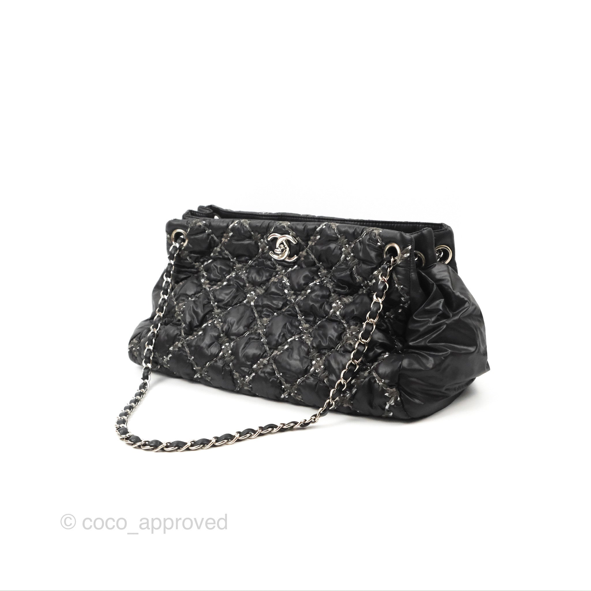 Chanel Large Tweed on Stitch Tote Quilted Nylon Black – Coco