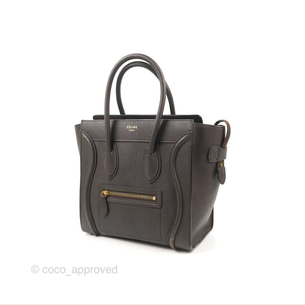 Celine Micro Luggage Handbag Dark Brown Grained Calfskin