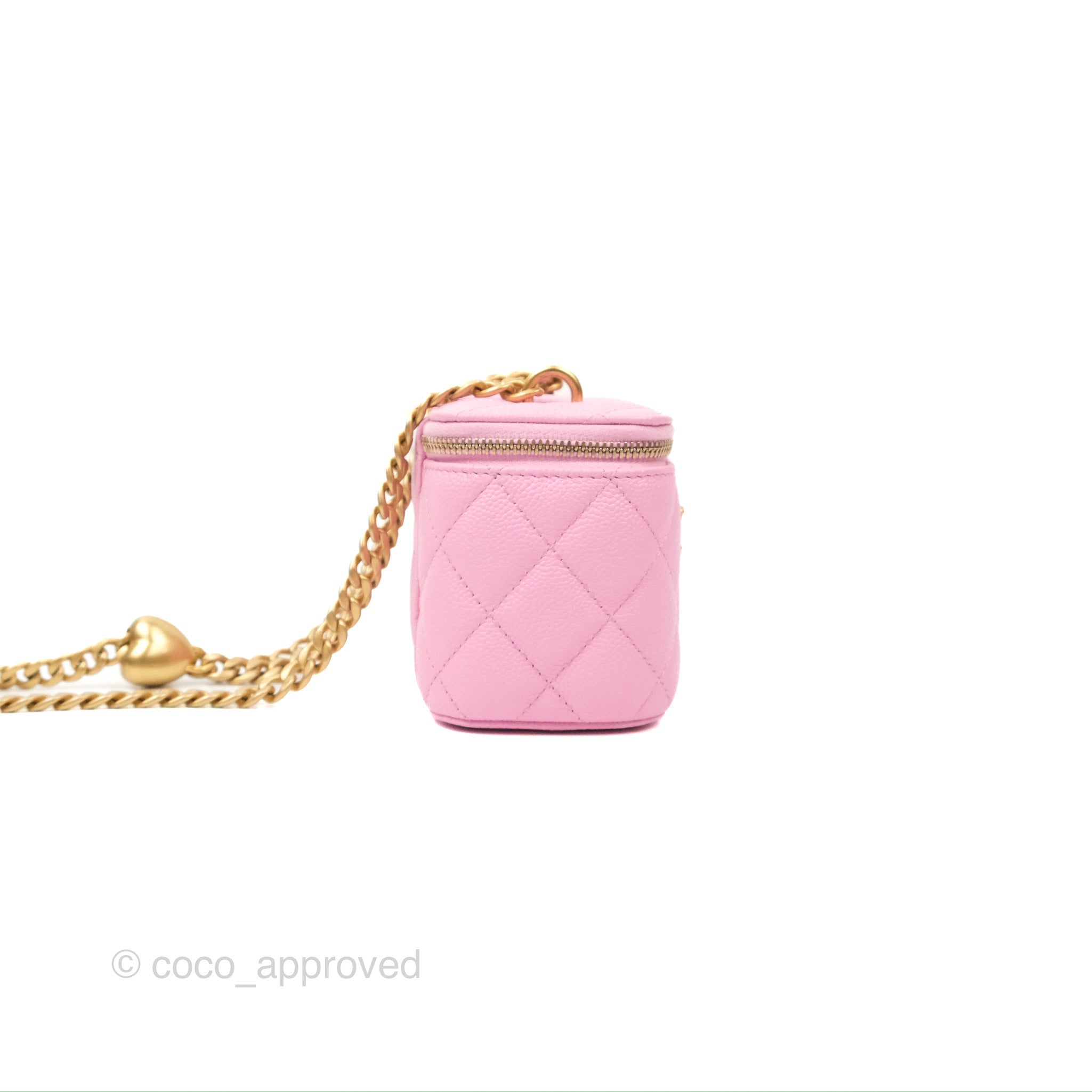 Chanel Quilted Heart Crush Mini Vanity With Chain Pink Caviar Aged