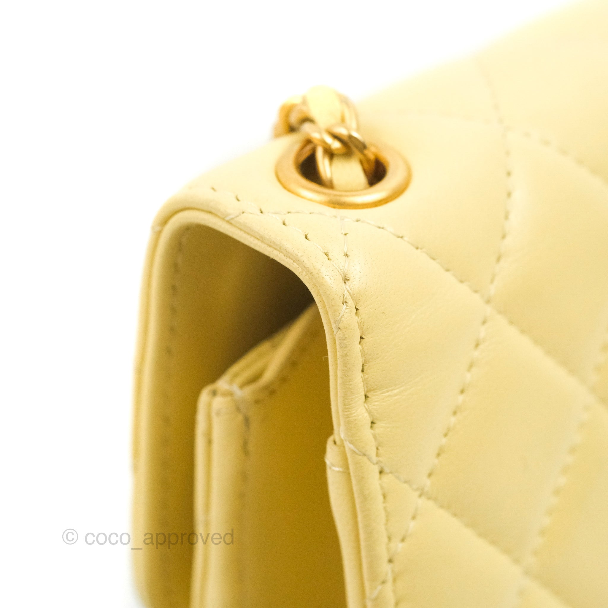 Light Yellow Quilted Lambskin Pearl Crush Mini Flap Bag Gold Hardware, 2020