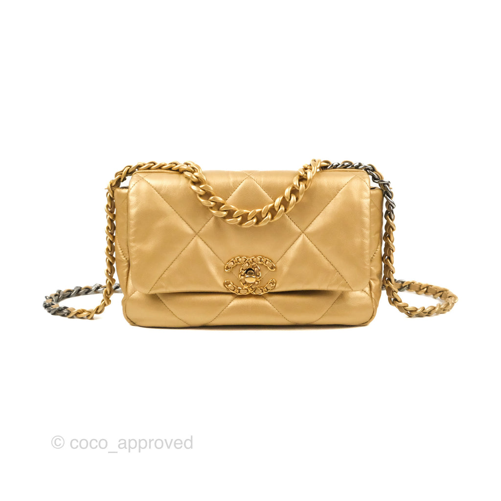 Chanel 19 Small Metallic Gold Lambskin Mixed Hardware