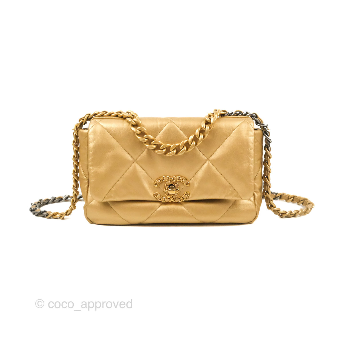 Chanel Small/Medium 19 Flap 21P Dark Brown/Caramel Lambskin with gold,  silver, and ruthenium hardware