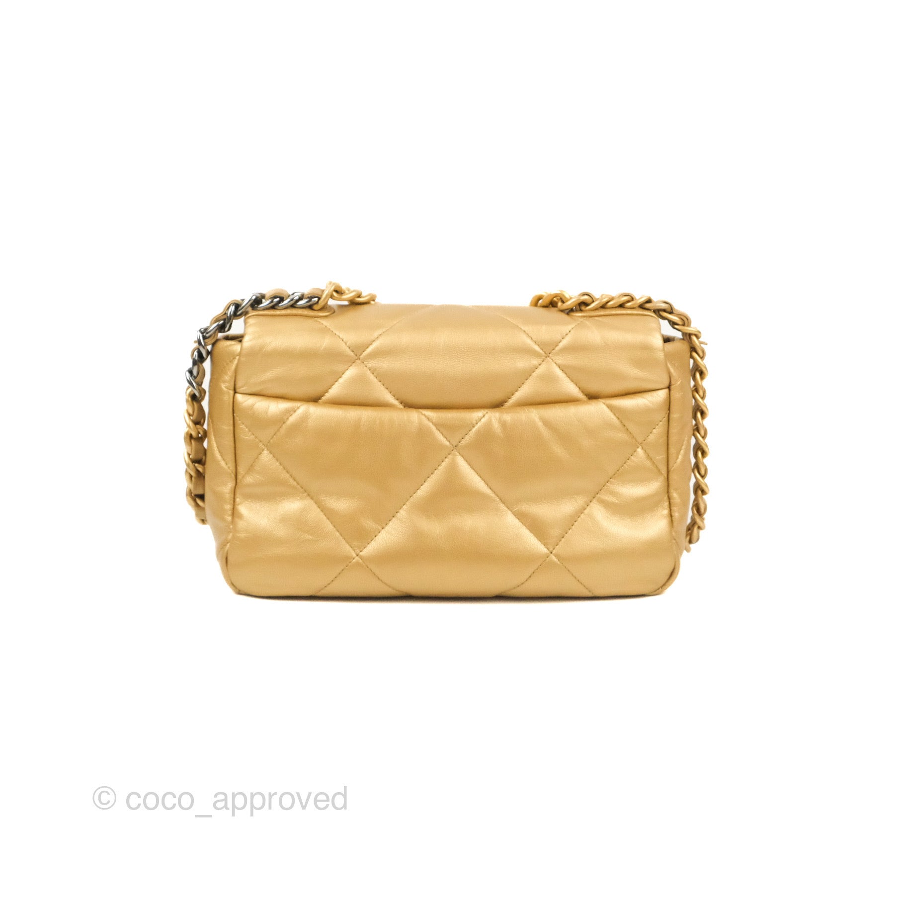 CHANEL Metallic Goatskin Quilted Chanel 19 Card Holder Gold 618014