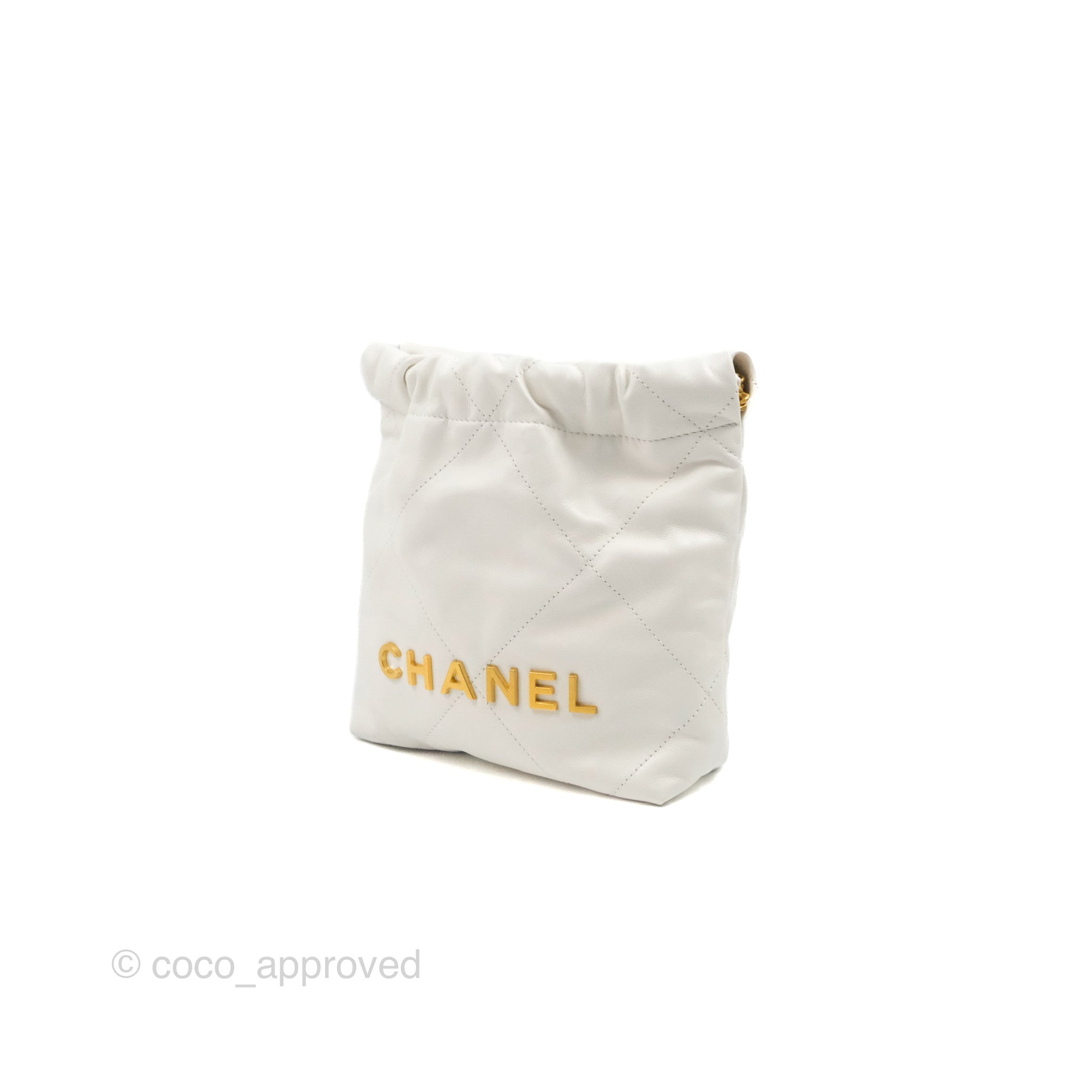 CHANEL Shiny Calfskin Quilted Mini Chanel 22 White 1263553